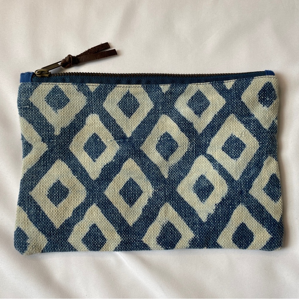 Blue Clutch Mud Pie Genuine Leather & 100% Cotton